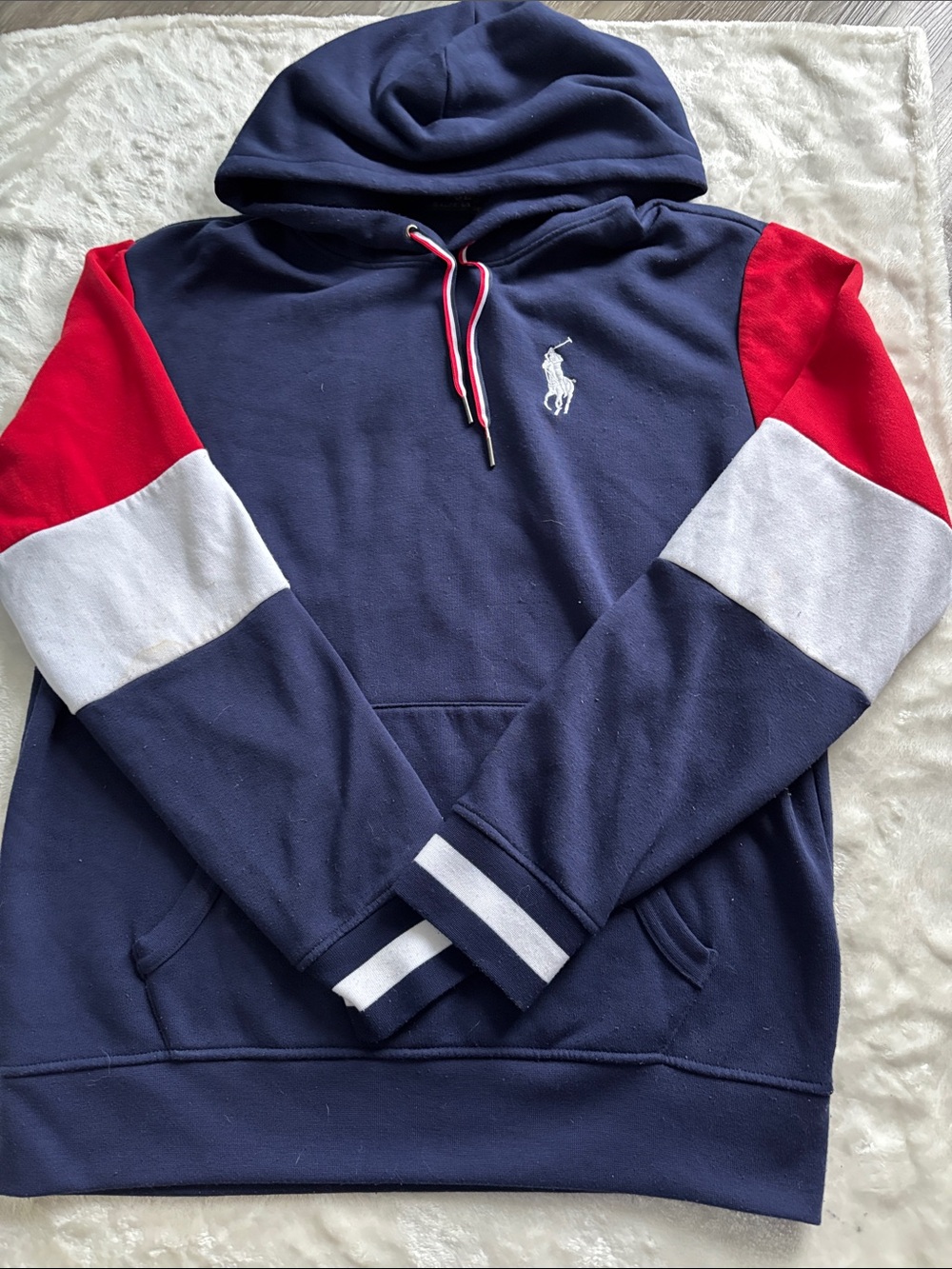 Polo by Ralph Lauren Navy, Red & White Colorblock Pullover Hoodie